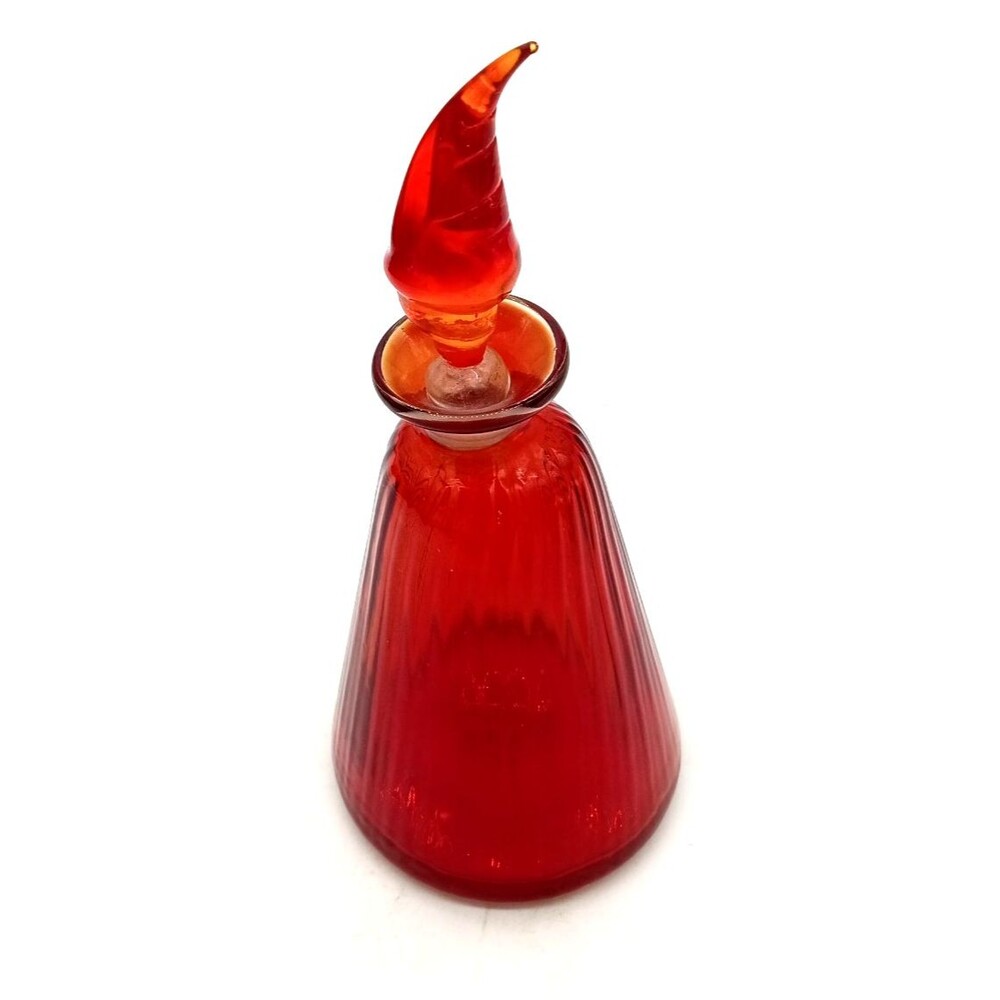 Vintage Glass Act Studio Amberina Optic Perfume Bottle Flame Shape Stopper 6.5"